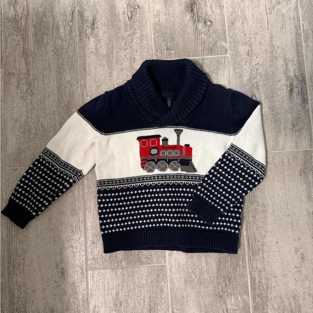 Janie and Jack Train Shawl Collar Sweater 2T